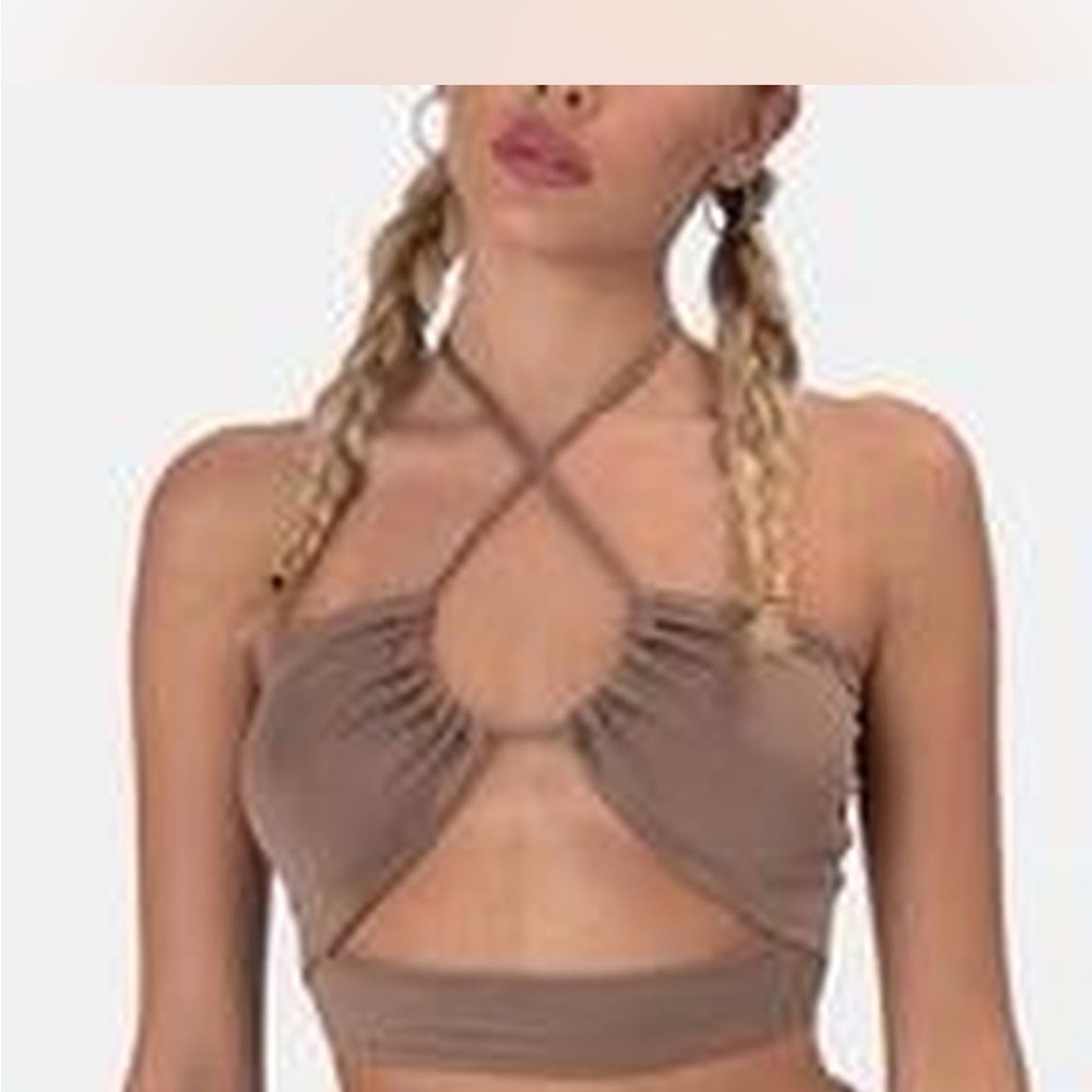 Adika Brown Torch Cut-Out Halter Top